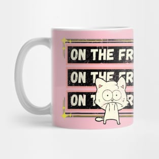 Funny edgy white cartoon cat On the Fritz a Frit Mug